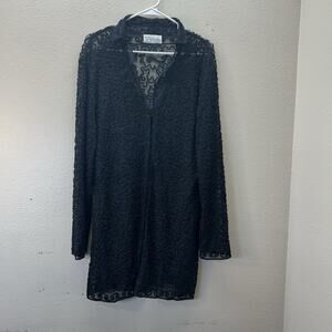 Vintage Goth Witchy Whimsigoth Black Cardigan Sheer Beaded Button Up Kimono M/L